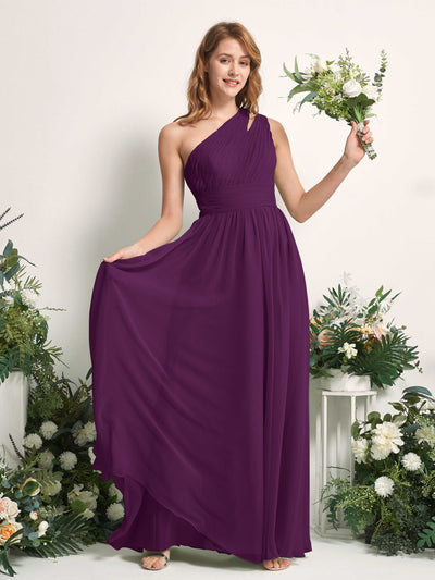 Carlyna A-Linien-Kleid Bodenlang One-Shoulder Chiffon Brautjungfernkleid Traube #farbe_traube