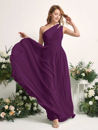 Carlyna A-Linien-Kleid Bodenlang One-Shoulder Chiffon Brautjungfernkleid Traube #farbe_traube