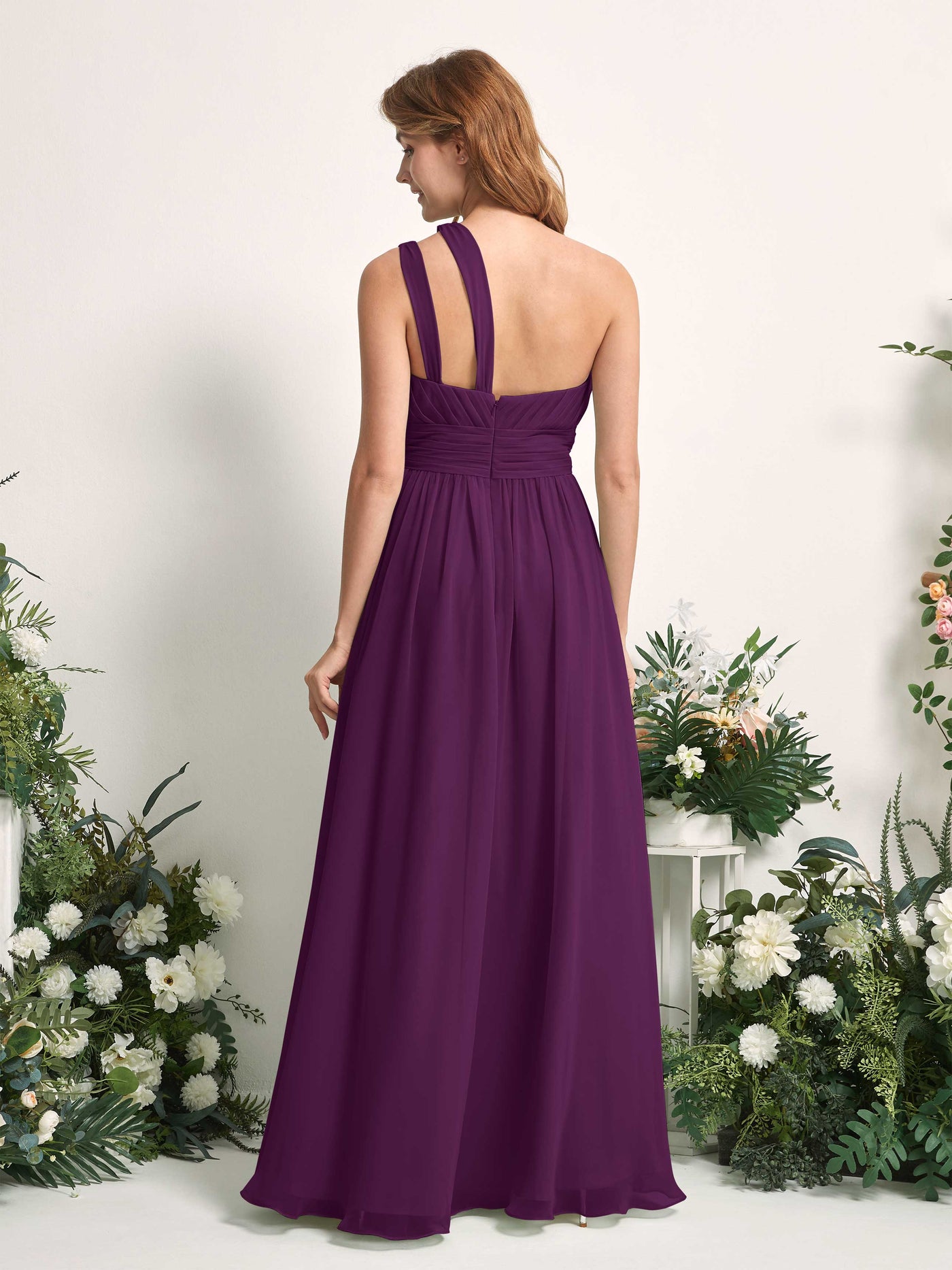 Carlyna A-Linien-Kleid Bodenlang One-Shoulder Chiffon Brautjungfernkleid Traube #farbe_traube