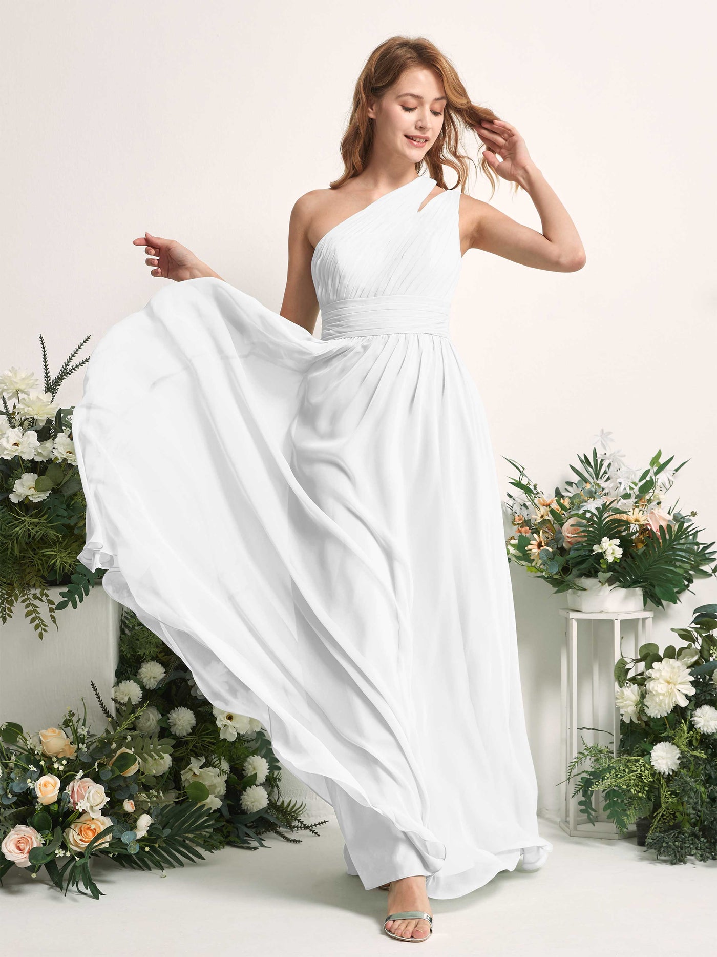 Carlyna A-Linien-Kleid Bodenlang One-Shoulder Chiffon Brautjungfernkleid Weiß #farbe_wei