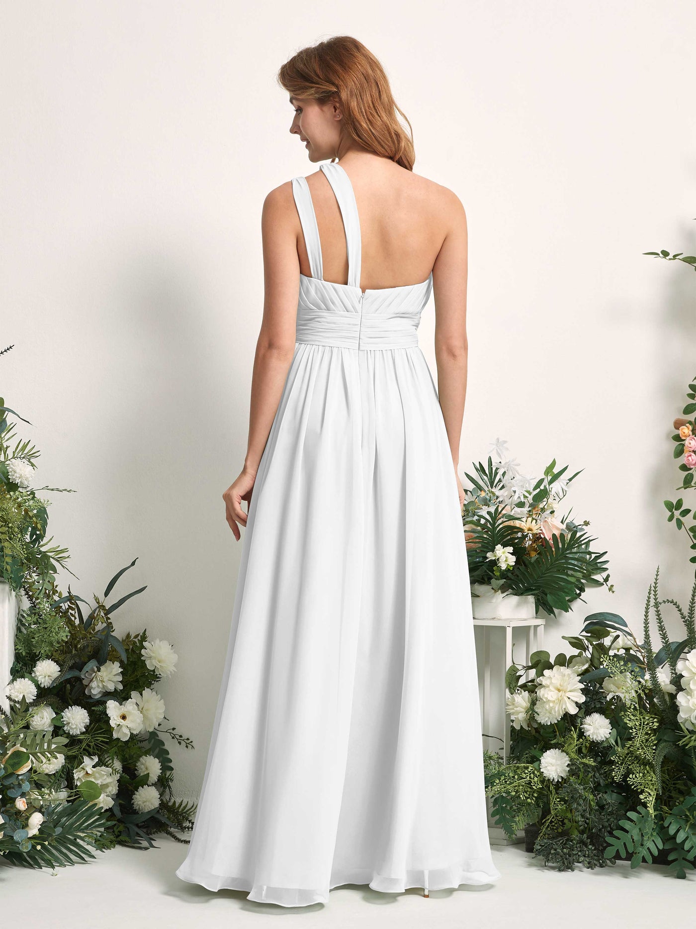 Carlyna A-Linien-Kleid Bodenlang One-Shoulder Chiffon Brautjungfernkleid Weiß #farbe_wei