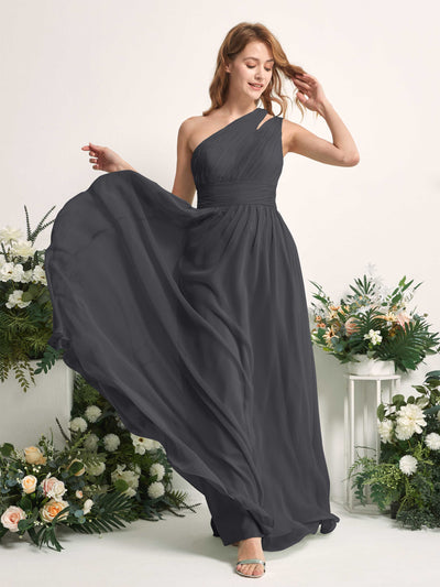 Carlyna A-Linien-Kleid Bodenlang One-Shoulder Chiffon Brautjungfernkleid Zinnfarben #farbe_zinnfarben