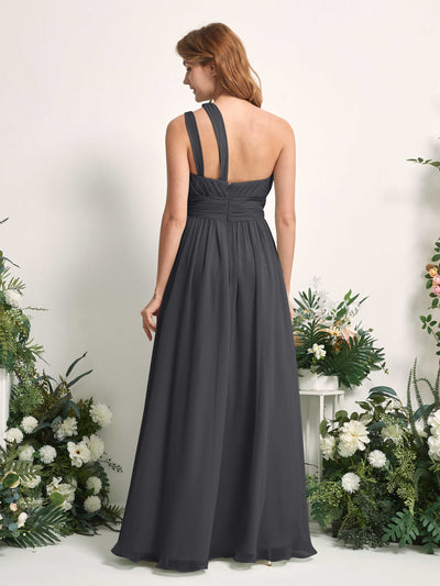 Carlyna A-Linien-Kleid Bodenlang One-Shoulder Chiffon Brautjungfernkleid Zinnfarben #farbe_zinnfarben