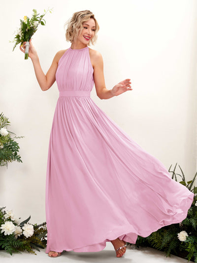 Carlyna A-Linien-Kleid Bodenlang Rundhals Chiffon Brautjungfernkleider Bonbonrosa #farbe_bonbonrosa