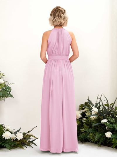 Carlyna A-Linien-Kleid Bodenlang Rundhals Chiffon Brautjungfernkleider Bonbonrosa #farbe_bonbonrosa