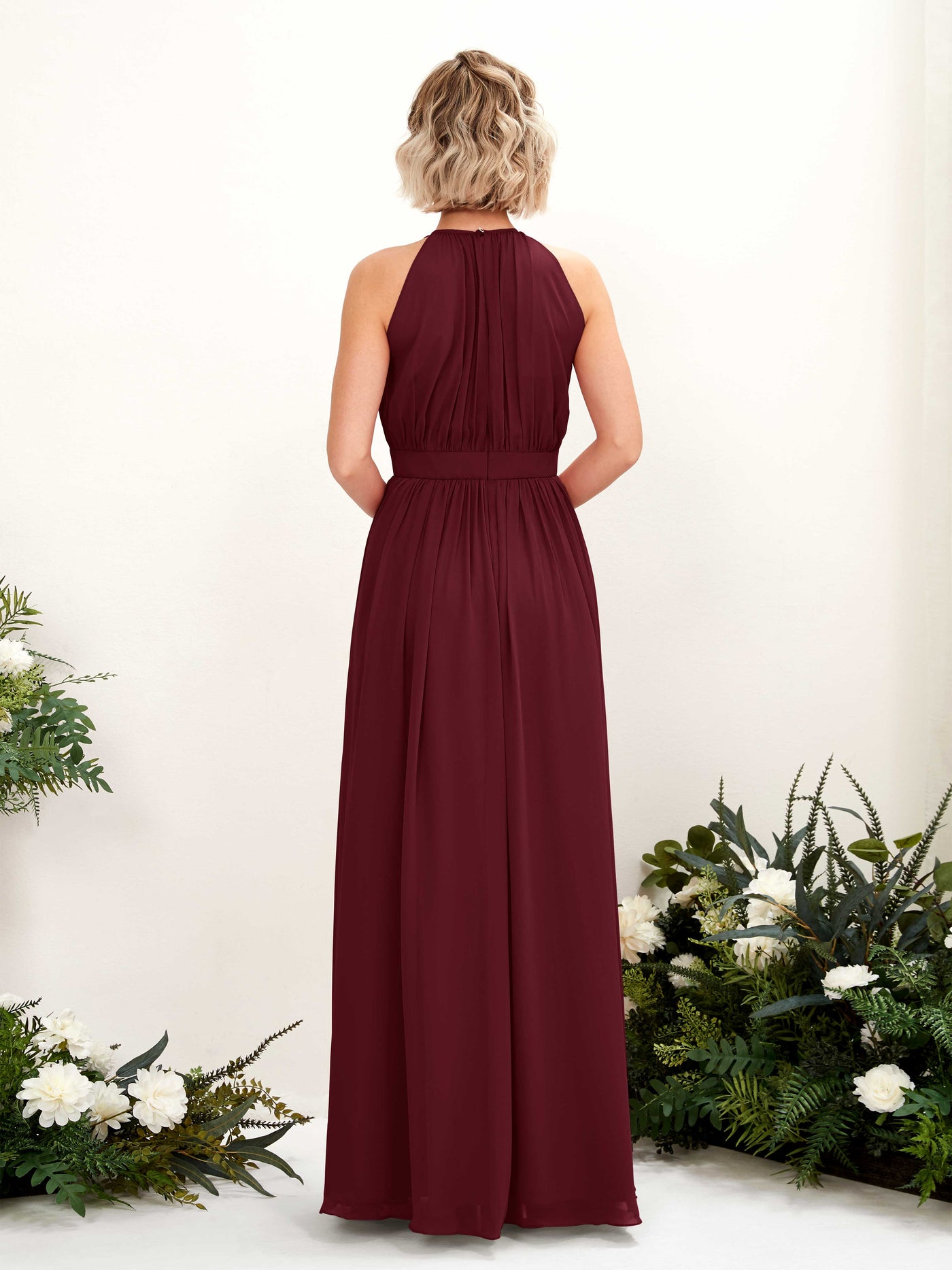 Carlyna A-Linien-Kleid Bodenlang Rundhals Chiffon Brautjungfernkleider Burgunderrot #farbe_burgunderrot