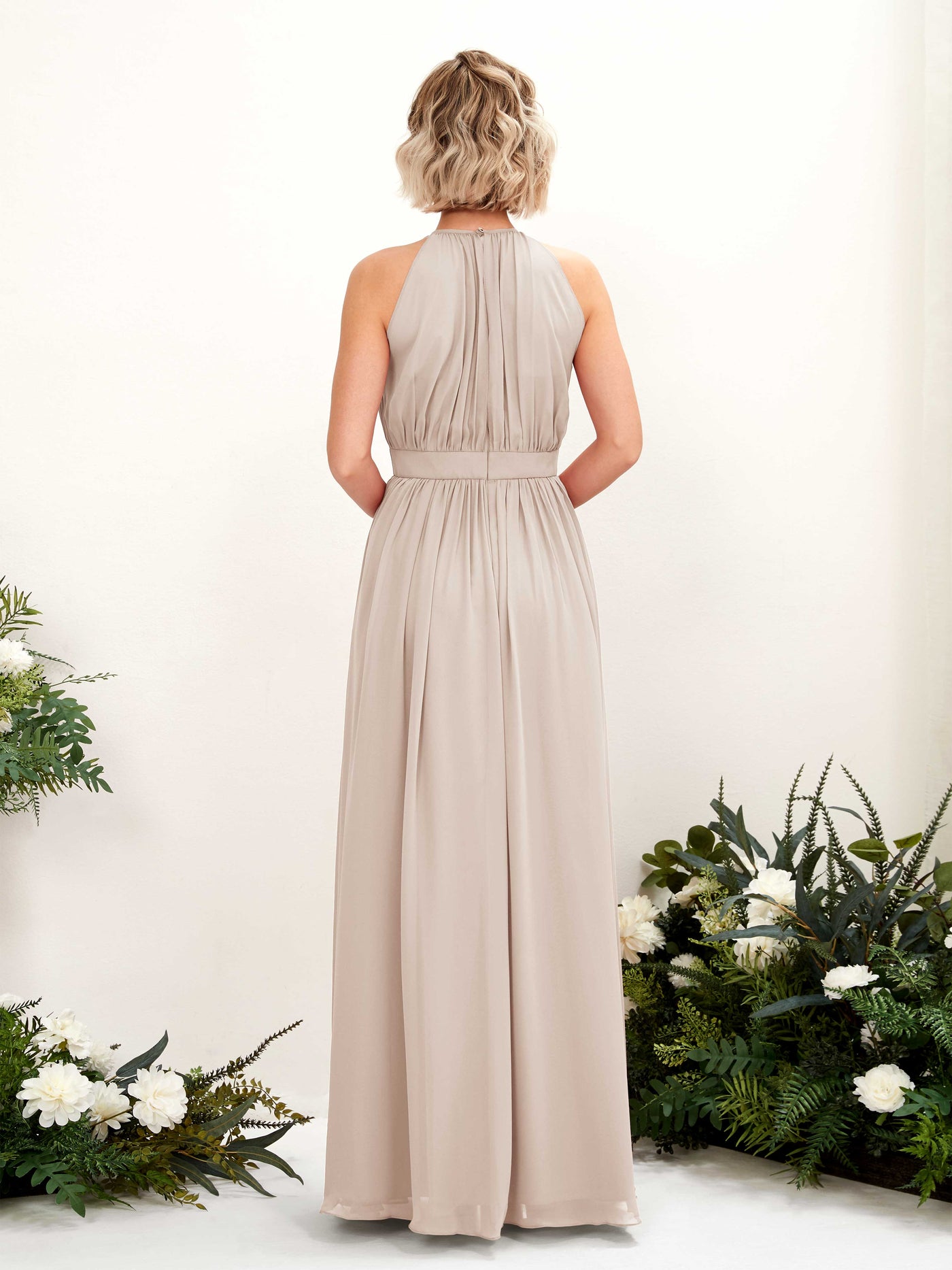 Carlyna A-Linien-Kleid Bodenlang Rundhals Chiffon Brautjungfernkleider Champagner #farbe_champagner