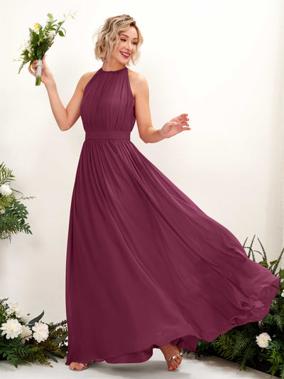 Carlyna A-Linien-Kleid Bodenlang Rundhals Chiffon Brautjungfernkleider Chianti #farbe_chianti