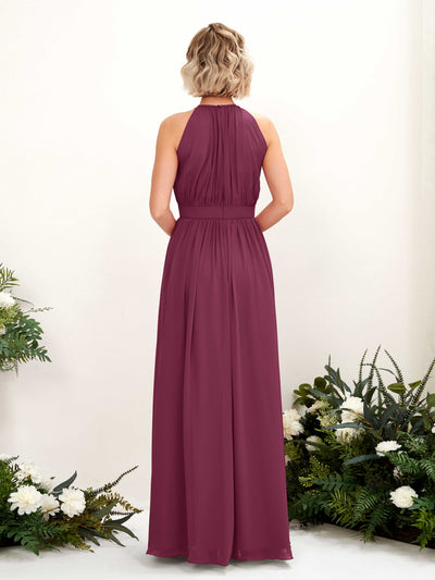 Carlyna A-Linien-Kleid Bodenlang Rundhals Chiffon Brautjungfernkleider Chianti #farbe_chianti