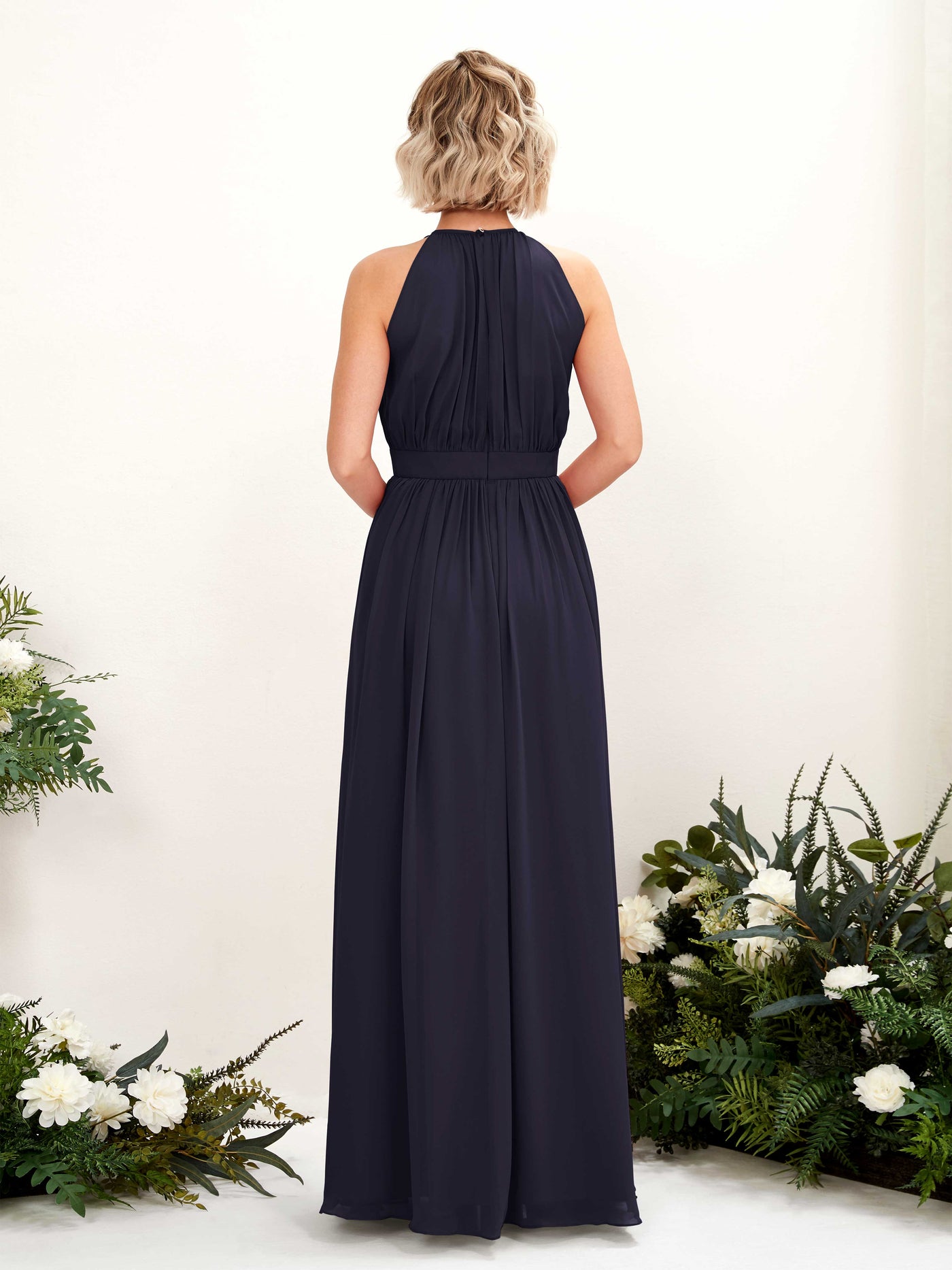 Carlyna A-Linien-Kleid Bodenlang Rundhals Chiffon Brautjungfernkleider Dunkel Marineblau #farbe_dunkel-marineblau