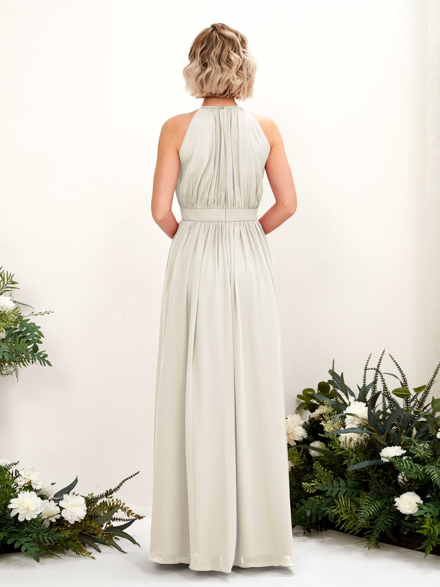 Carlyna A-Linien-Kleid Bodenlang Rundhals Chiffon Brautjungfernkleider Elfenbein #farbe_elfenbein