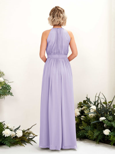 Carlyna A-Linien-Kleid Bodenlang Rundhals Chiffon Brautjungfernkleider Flieder #farbe_flieder