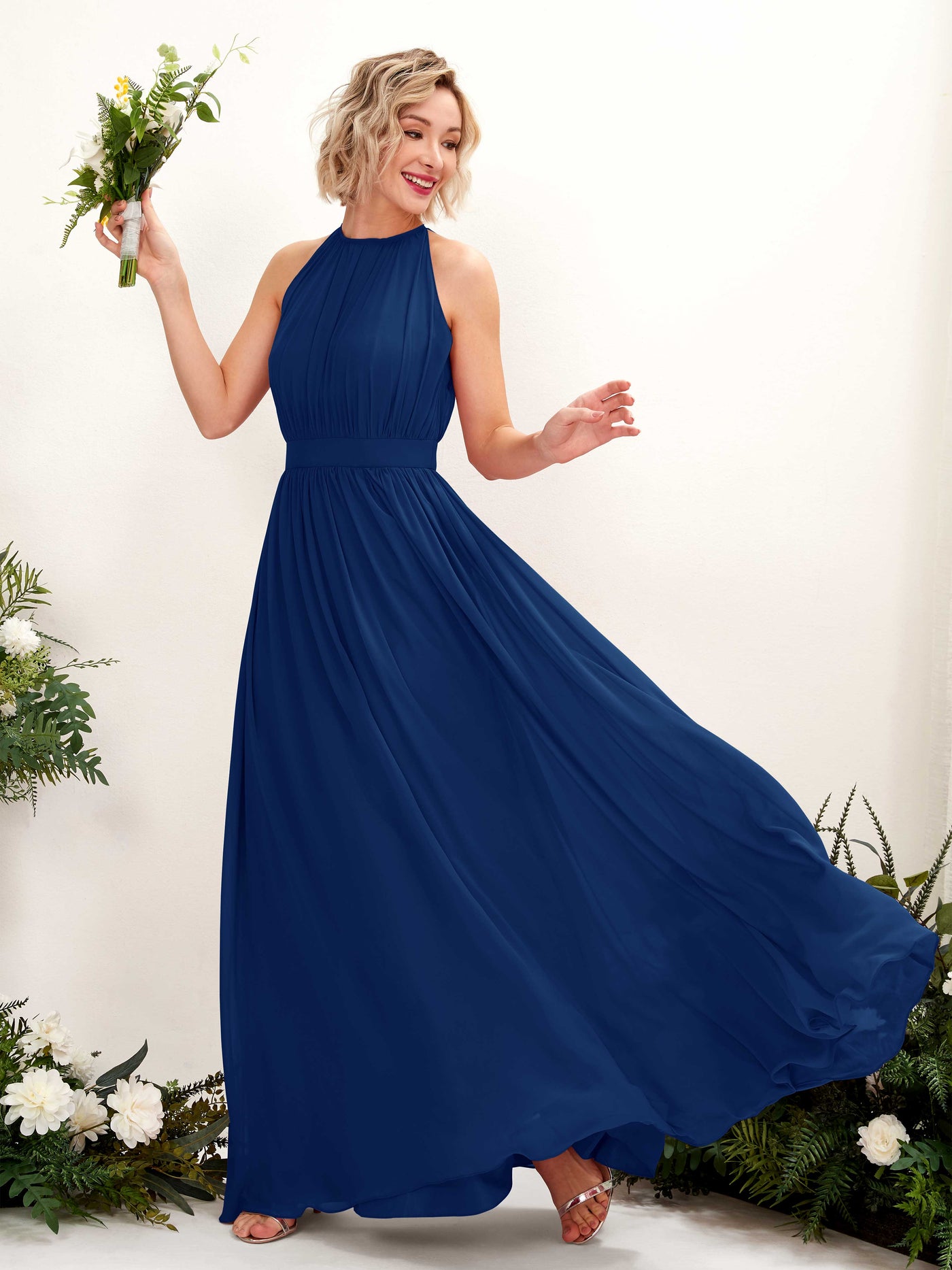 Carlyna A-Linien-Kleid Bodenlang Rundhals Chiffon Brautjungfernkleider Königsblau #farbe_k-nigsblau