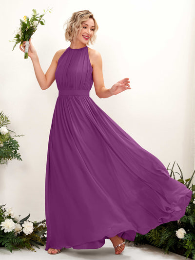 Carlyna A-Linien-Kleid Bodenlang Rundhals Chiffon Brautjungfernkleider Lila #farbe_lila