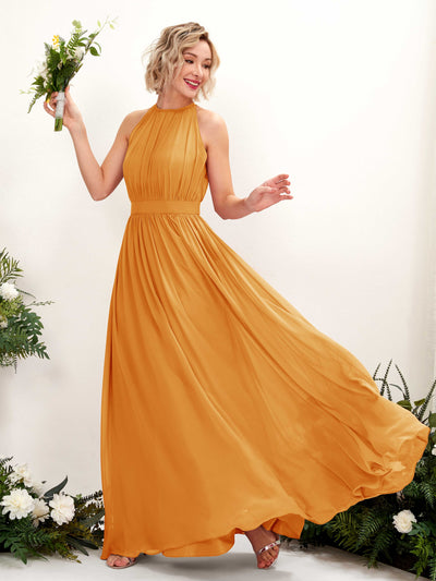 Carlyna A-Linien-Kleid Bodenlang Rundhals Chiffon Brautjungfernkleider Mango #farbe_mango