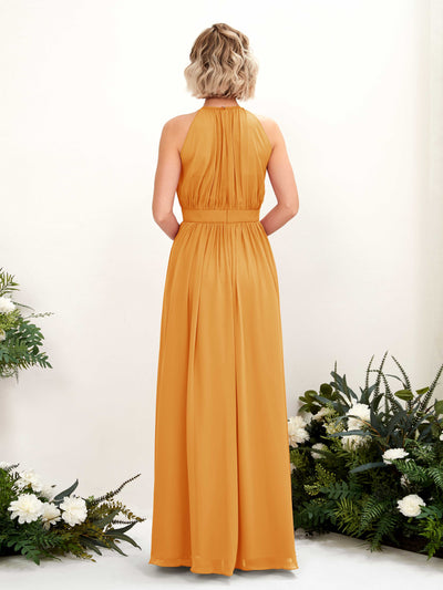 Carlyna A-Linien-Kleid Bodenlang Rundhals Chiffon Brautjungfernkleider Mango #farbe_mango
