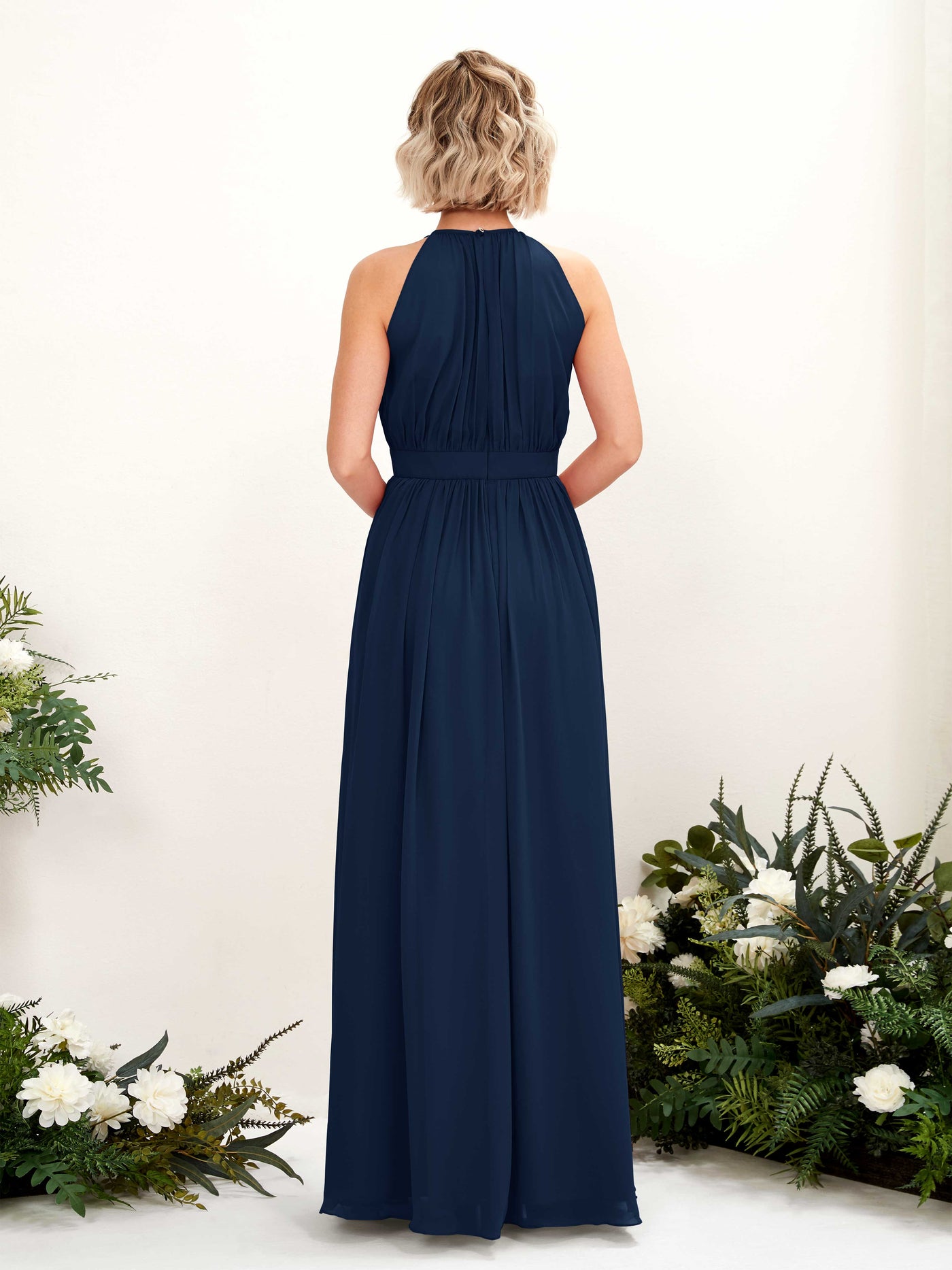 Carlyna A-Linien-Kleid Bodenlang Rundhals Chiffon Brautjungfernkleider Marineblau #farbe_marineblau