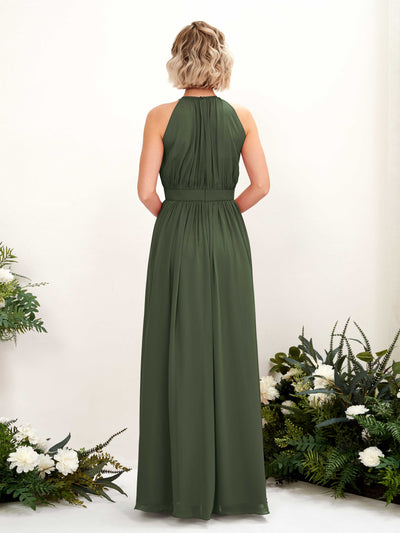Carlyna A-Linien-Kleid Bodenlang Rundhals Chiffon Brautjungfernkleider Martini-Olive #farbe_martini-olive