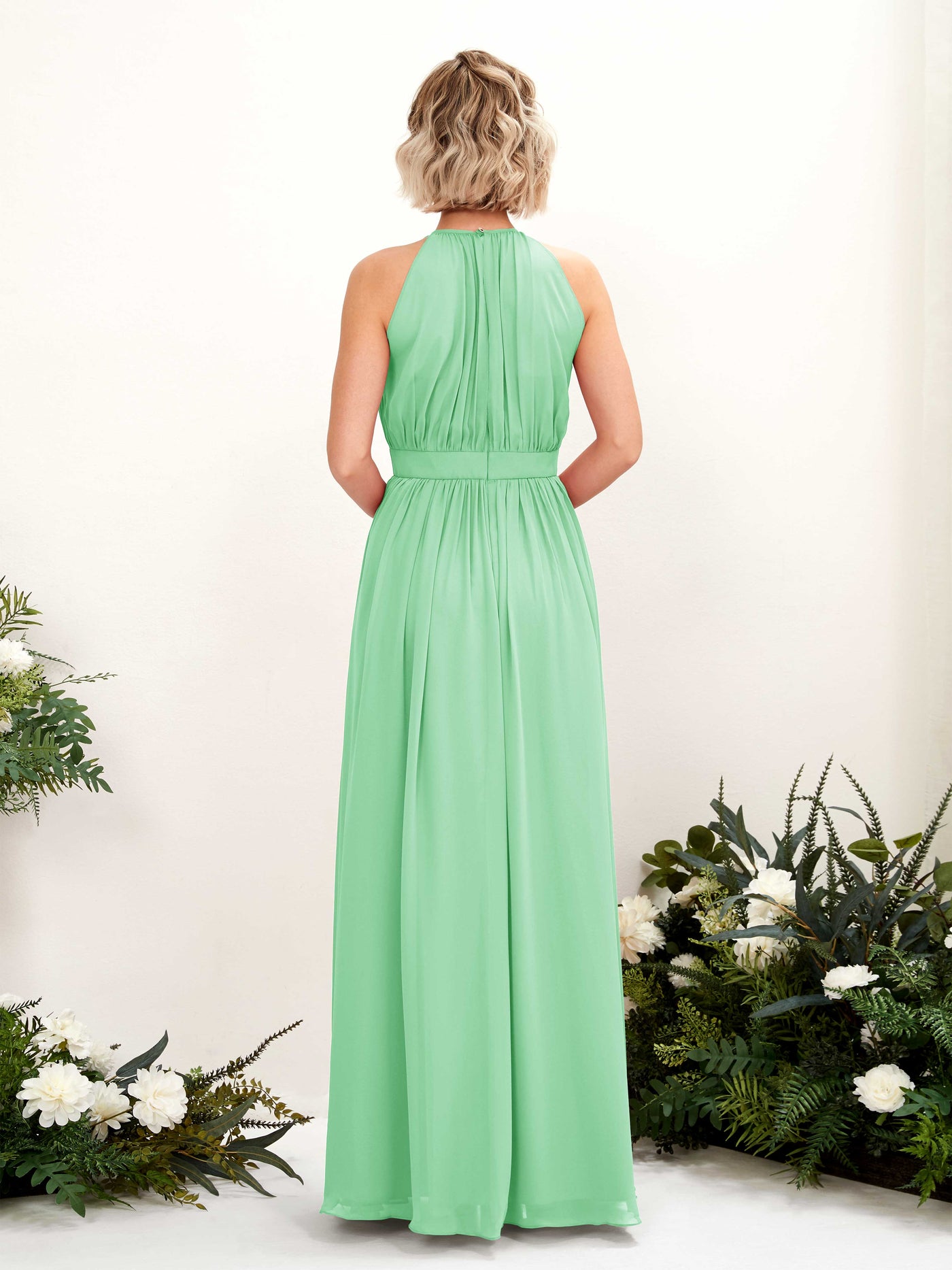 Carlyna A-Linien-Kleid Bodenlang Rundhals Chiffon Brautjungfernkleider Minzgrün #farbe_minzgr-n