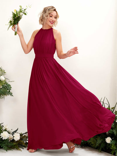 Carlyna A-Linien-Kleid Bodenlang Rundhals Chiffon Brautjungfernkleider Narrenrot #farbe_narrenrot