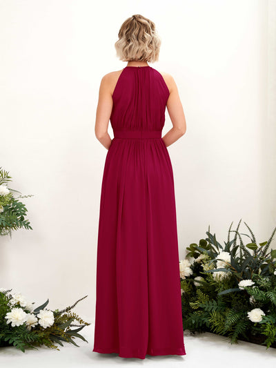 Carlyna A-Linien-Kleid Bodenlang Rundhals Chiffon Brautjungfernkleider Narrenrot #farbe_narrenrot