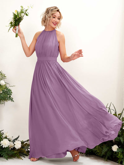 Carlyna A-Linien-Kleid Bodenlang Rundhals Chiffon Brautjungfernkleider Orchideen-Nebel #farbe_orchideen-nebel