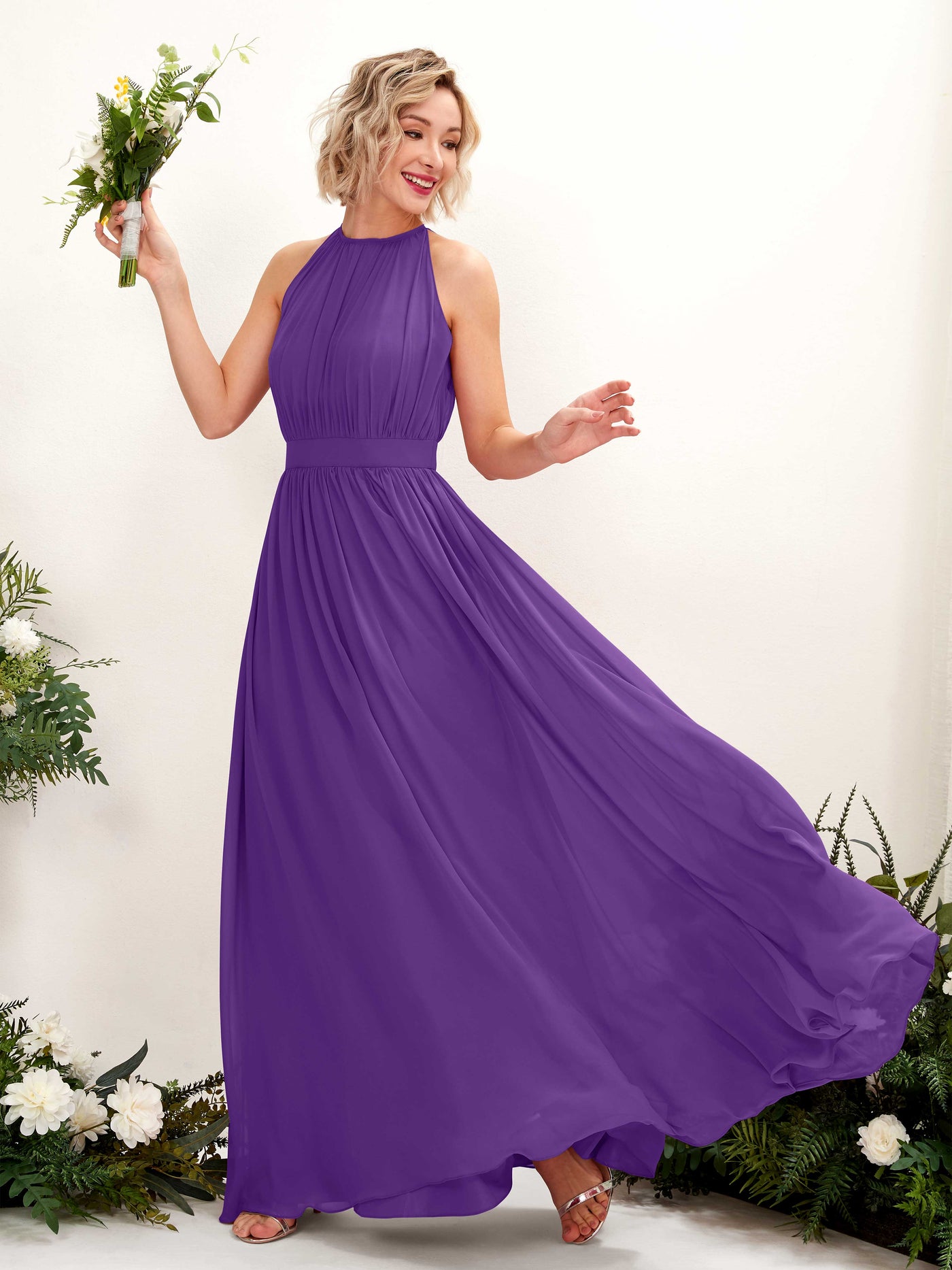 Carlyna A-Linien-Kleid Bodenlang Rundhals Chiffon Brautjungfernkleider Regency #farbe_regency