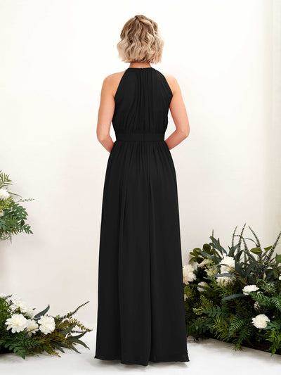 Carlyna A-Linien-Kleid Bodenlang Rundhals Chiffon Brautjungfernkleider Schwarz #farbe_schwarz