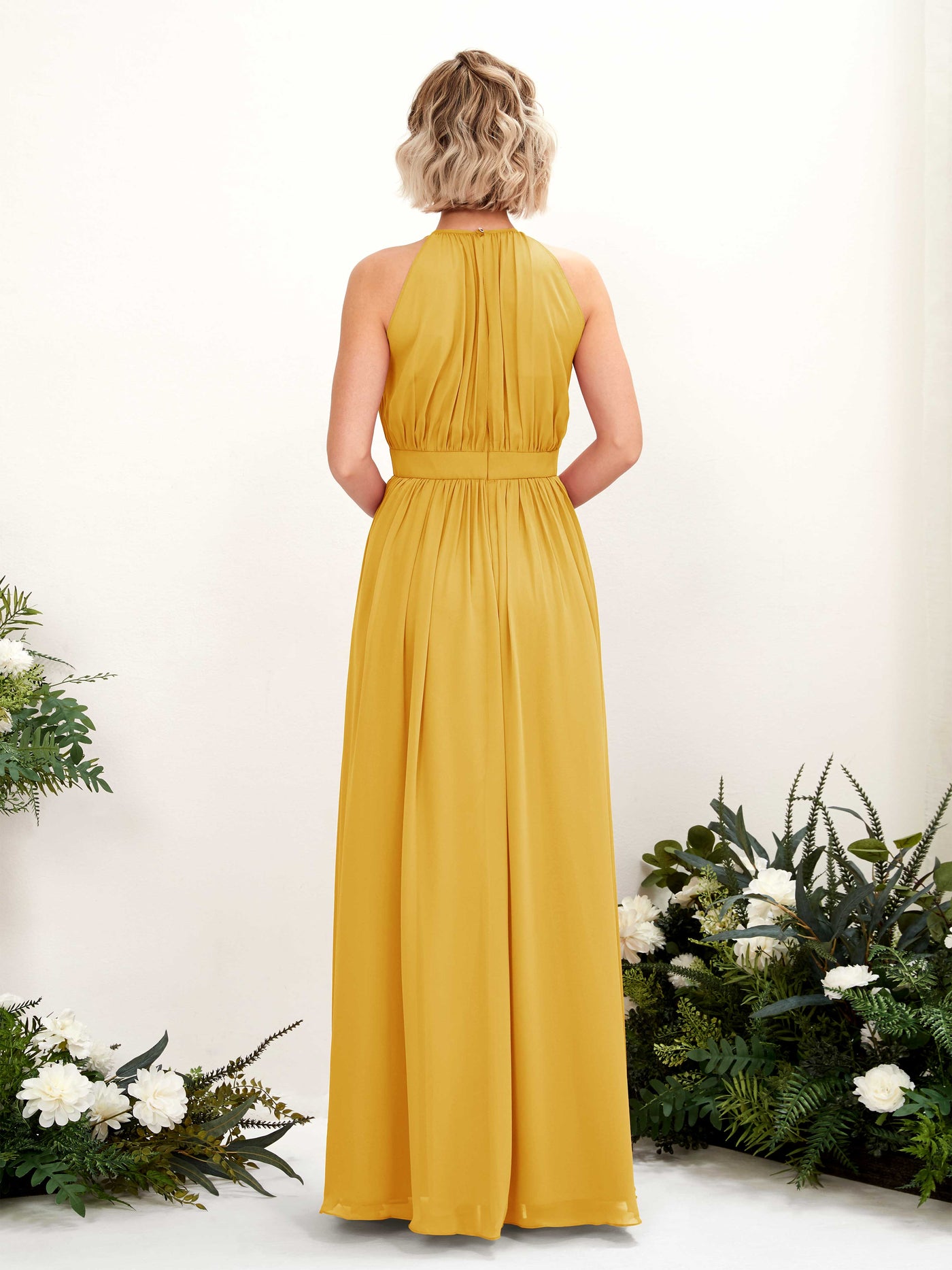 Carlyna A-Linien-Kleid Bodenlang Rundhals Chiffon Brautjungfernkleider Senfgelb #farbe_senfgelb