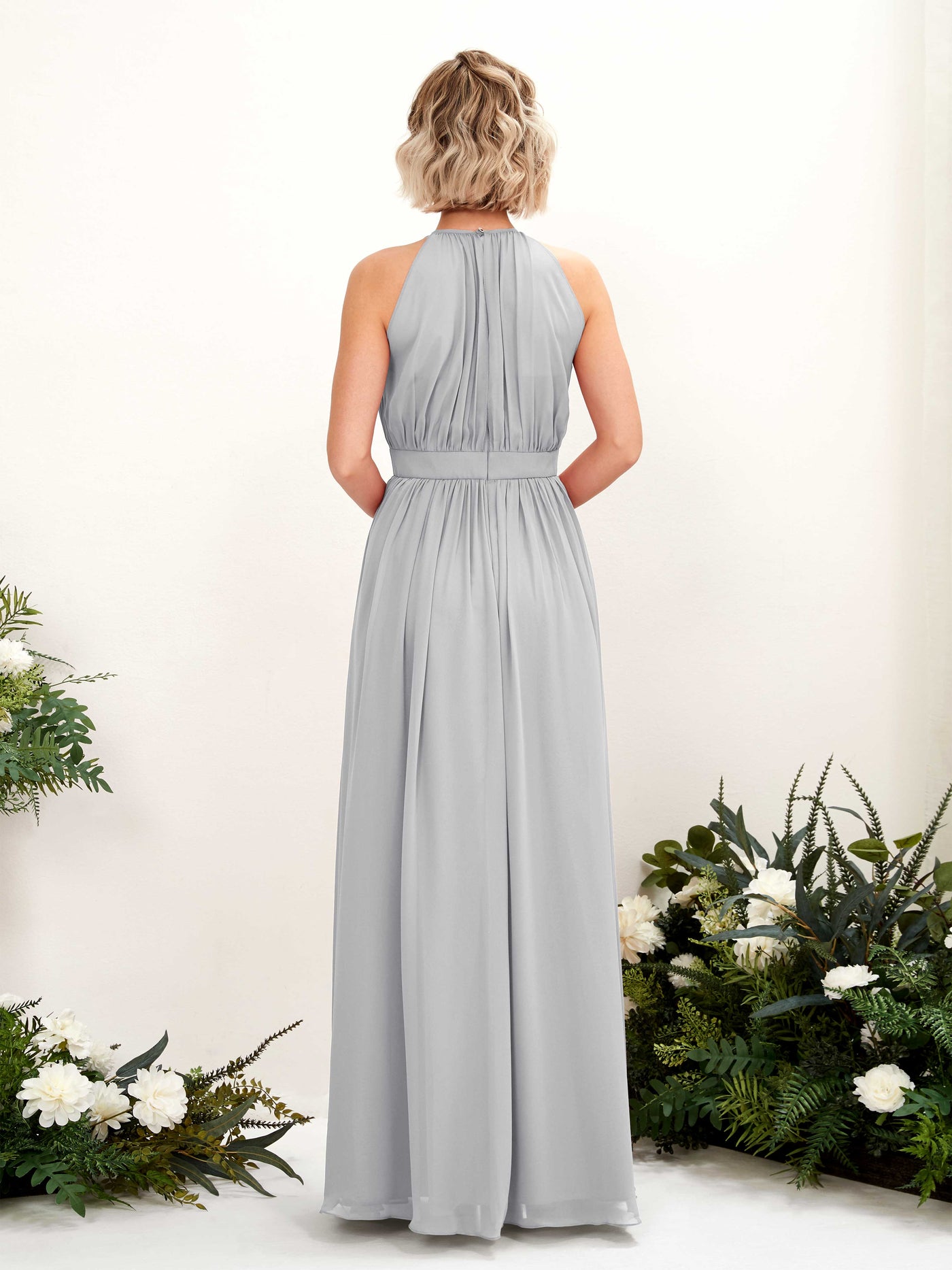 Carlyna A-Linien-Kleid Bodenlang Rundhals Chiffon Brautjungfernkleider Silber #farbe_silber
