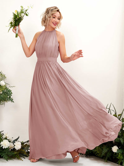 Carlyna A-Linien-Kleid Bodenlang Rundhals Chiffon Brautjungfernkleider Staubige Rose #farbe_staubige-rose