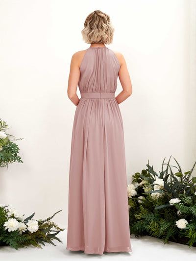 Carlyna A-Linien-Kleid Bodenlang Rundhals Chiffon Brautjungfernkleider Staubige Rose #farbe_staubige-rose