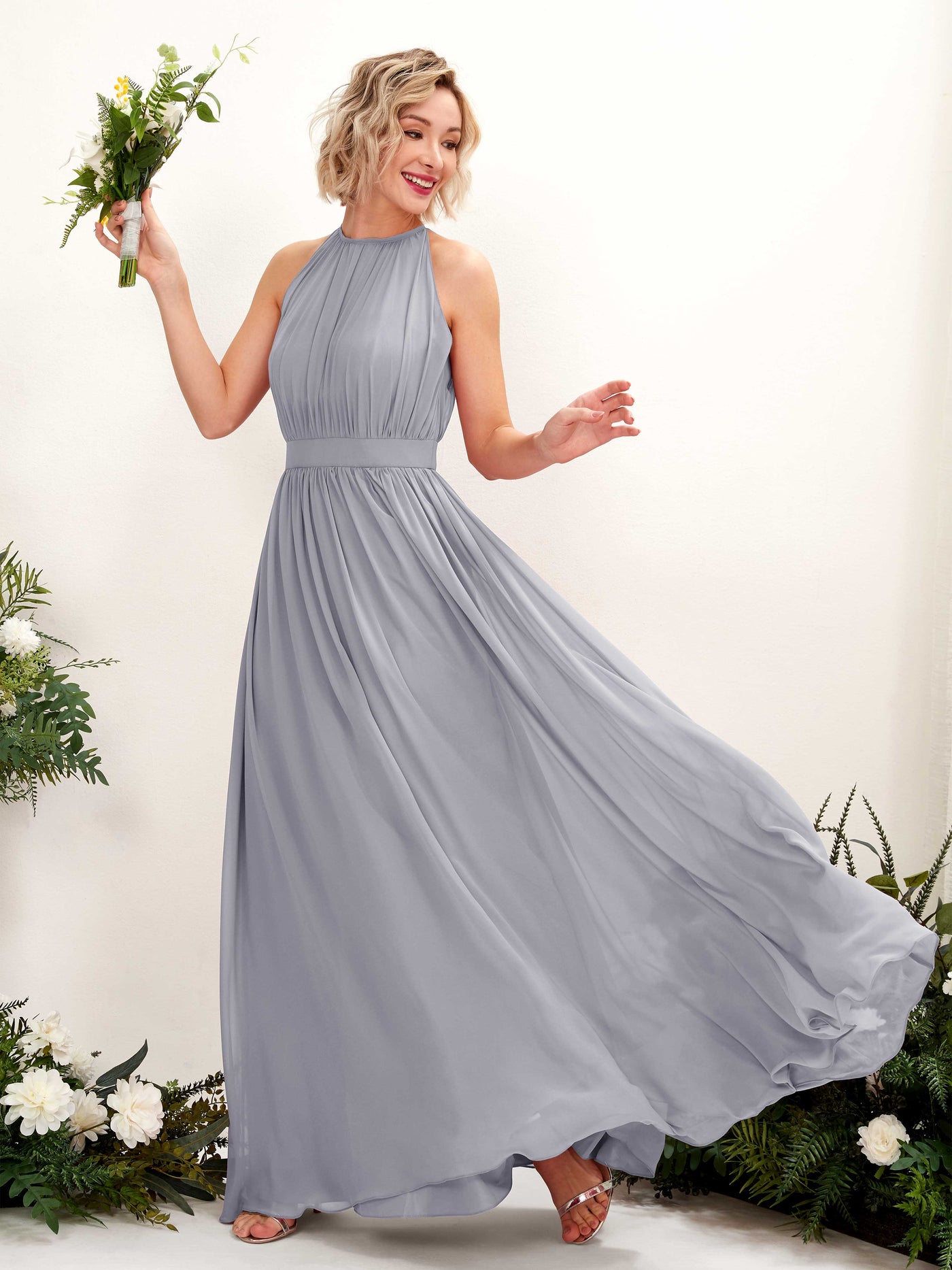 Carlyna A-Linien-Kleid Bodenlang Rundhals Chiffon Brautjungfernkleider Staubiger Lavendel #farbe_staubiger-lavendel
