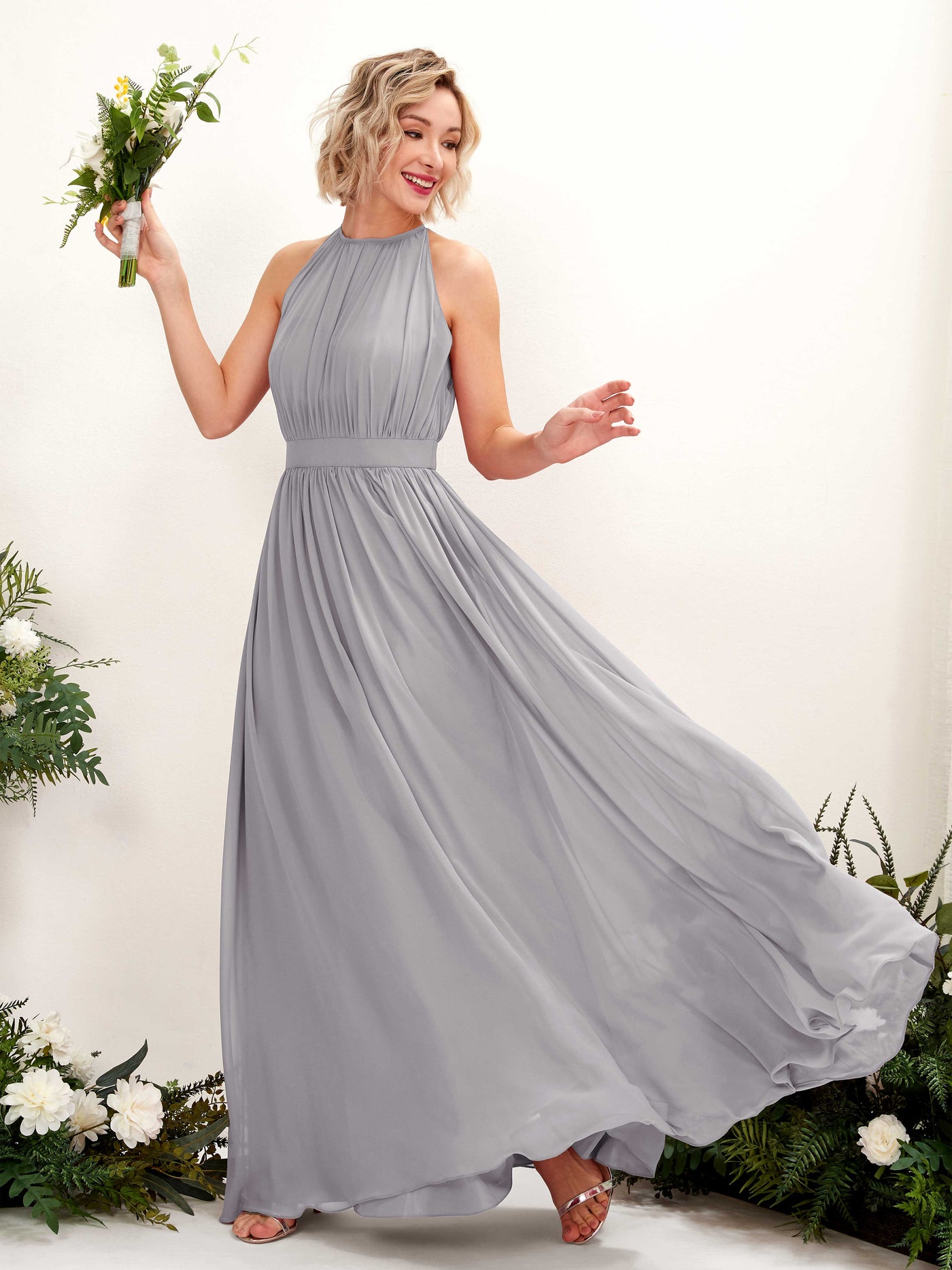 Carlyna A-Linien-Kleid Bodenlang Rundhals Chiffon Brautjungfernkleider Taube #farbe_taube