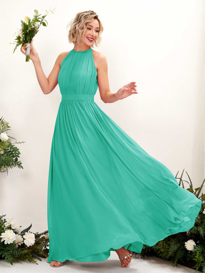 Carlyna A-Linien-Kleid Bodenlang Rundhals Chiffon Brautjungfernkleider Tiffany-Blau #farbe_tiffany-blau