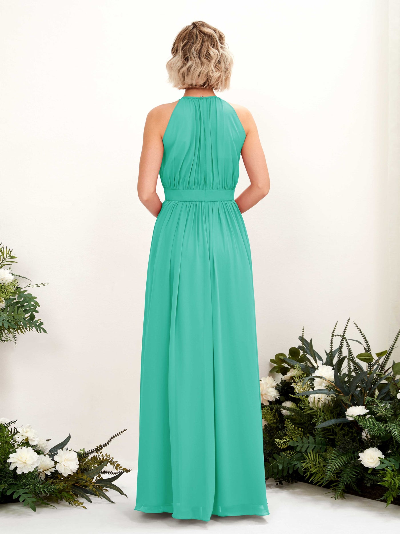 Carlyna A-Linien-Kleid Bodenlang Rundhals Chiffon Brautjungfernkleider Tiffany-Blau #farbe_tiffany-blau