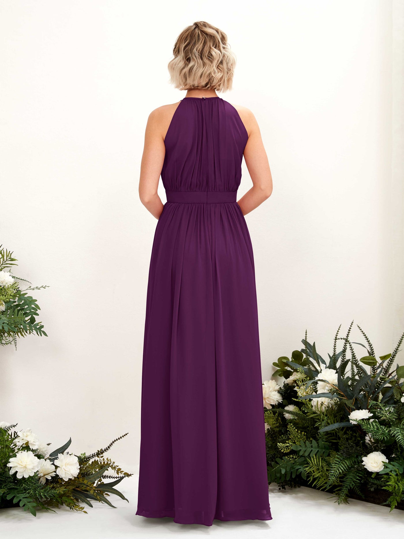 Carlyna A-Linien-Kleid Bodenlang Rundhals Chiffon Brautjungfernkleider Traube #farbe_traube