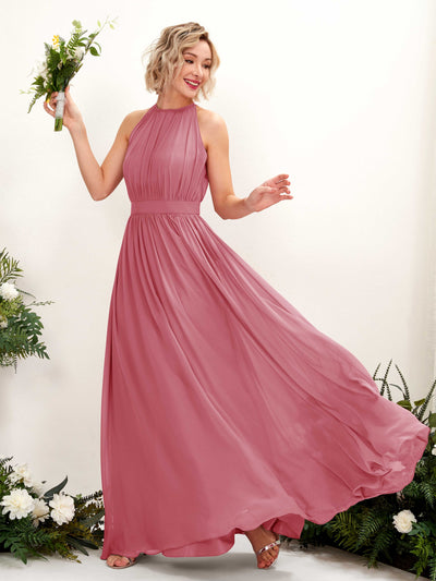 Carlyna A-Linien-Kleid Bodenlang Rundhals Chiffon Brautjungfernkleider Wüstenrose #farbe_w-stenrose