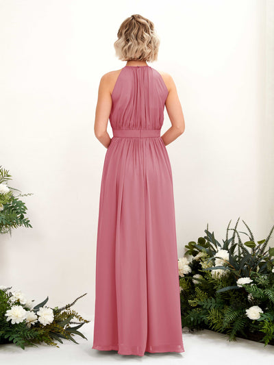 Carlyna A-Linien-Kleid Bodenlang Rundhals Chiffon Brautjungfernkleider Wüstenrose #farbe_w-stenrose