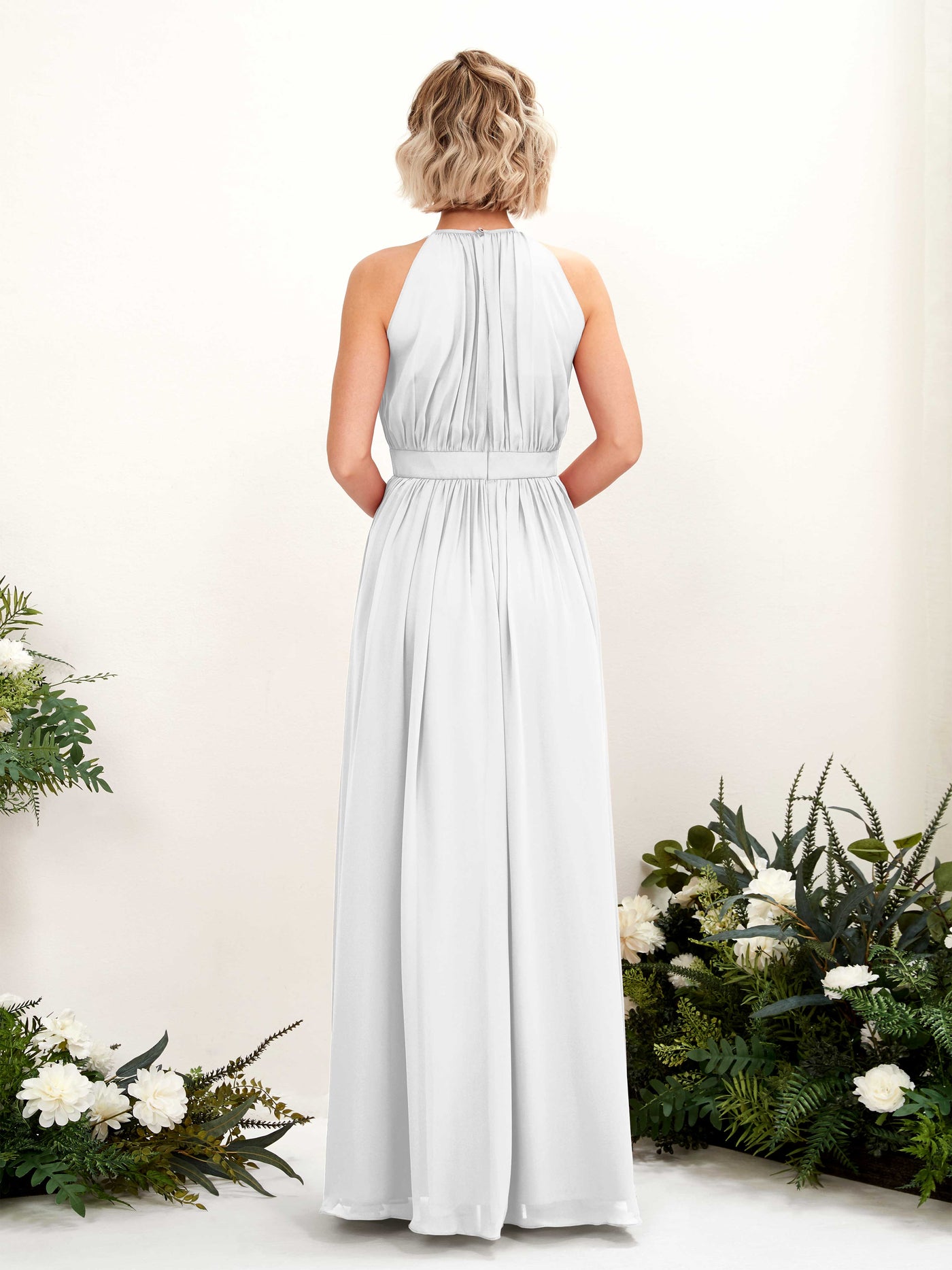 Carlyna A-Linien-Kleid Bodenlang Rundhals Chiffon Brautjungfernkleider Weiß #farbe_wei