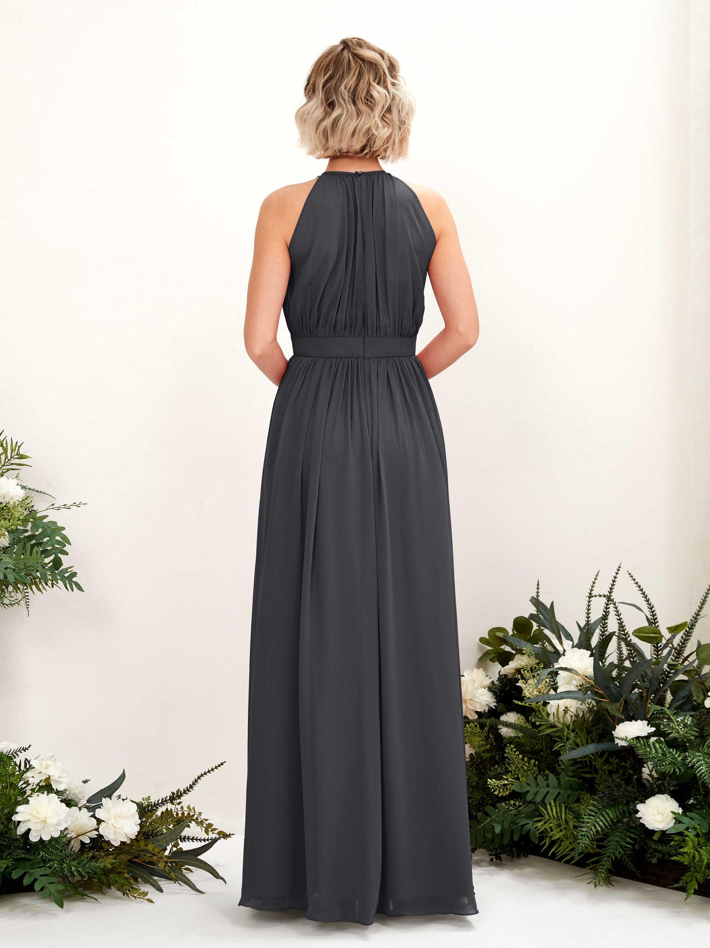 Carlyna A-Linien-Kleid Bodenlang Rundhals Chiffon Brautjungfernkleider Zinnfarben #farbe_zinnfarben