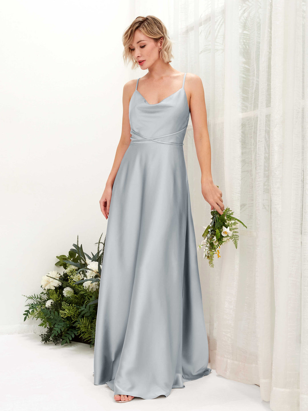 Carlyna A-Linien Kleid Bodenlang Wasserfallausschnitt Brautjungfernkleider Baby Blau 