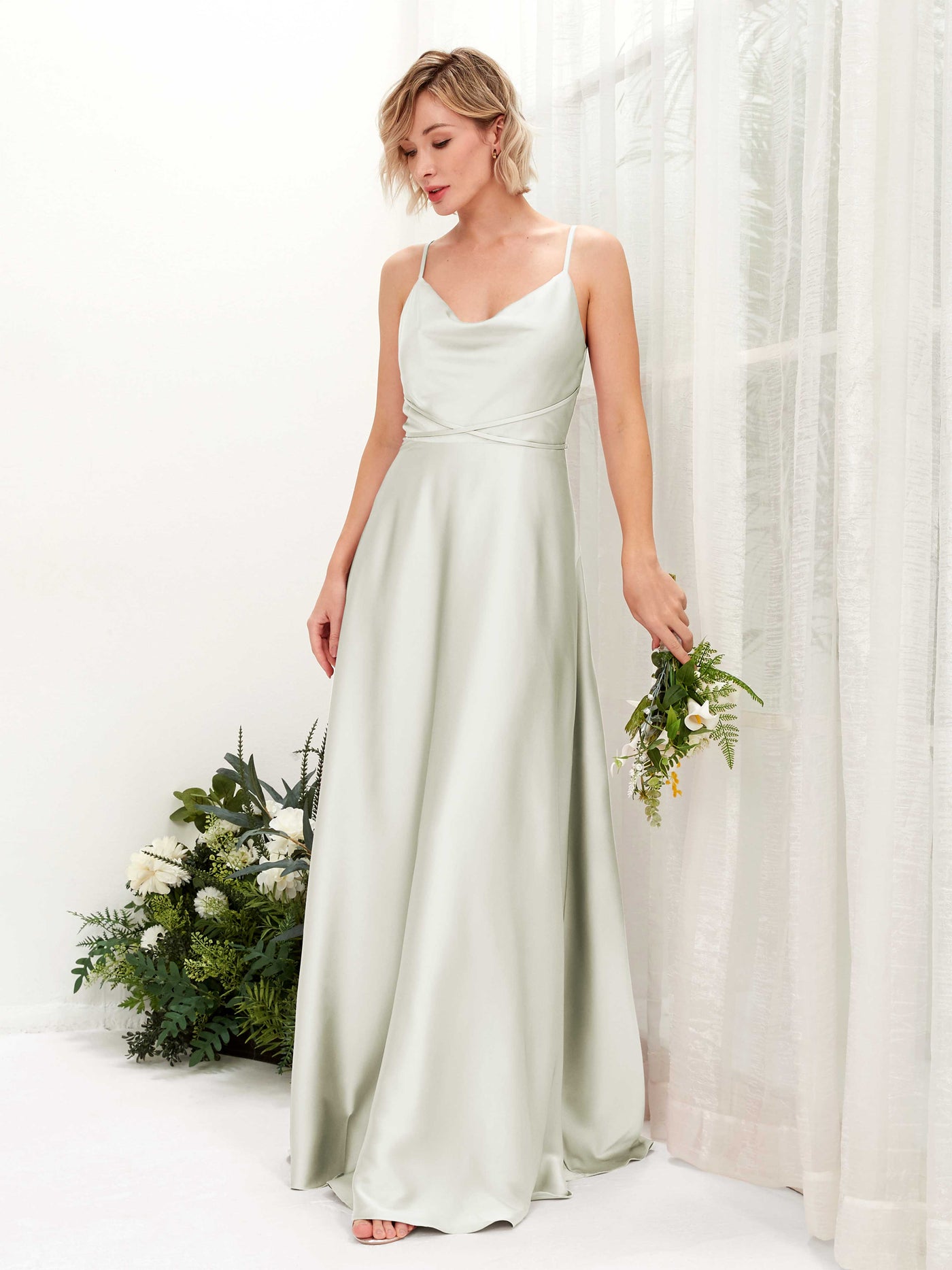Carlyna A-Linien Kleid Bodenlang Wasserfallausschnitt Brautjungfernkleider Elfenbein #farbe_elfenbein