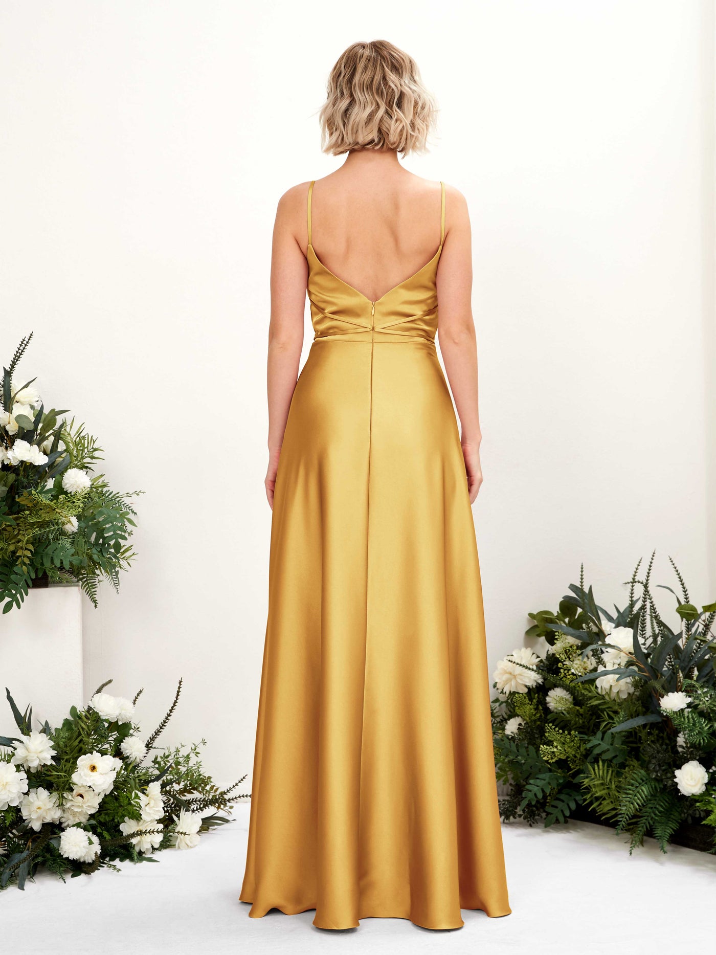 Carlyna A-Linien Kleid Bodenlang Wasserfallausschnitt Brautjungfernkleider Kanariengelb #farbe_kanariengelb