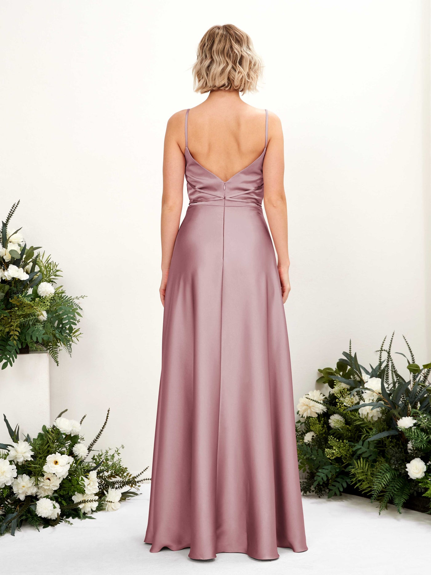 Carlyna A-Linien Kleid Bodenlang Wasserfallausschnitt Brautjungfernkleider Rosenquarz #farbe_rosenquarz