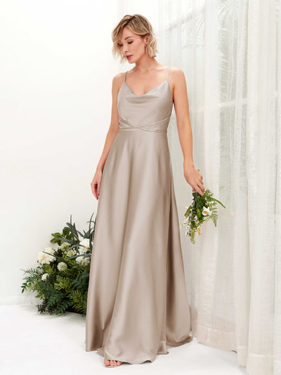 Carlyna A-Linien Kleid Bodenlang Wasserfallausschnitt Brautjungfernkleider Taupe #farbe_taupe