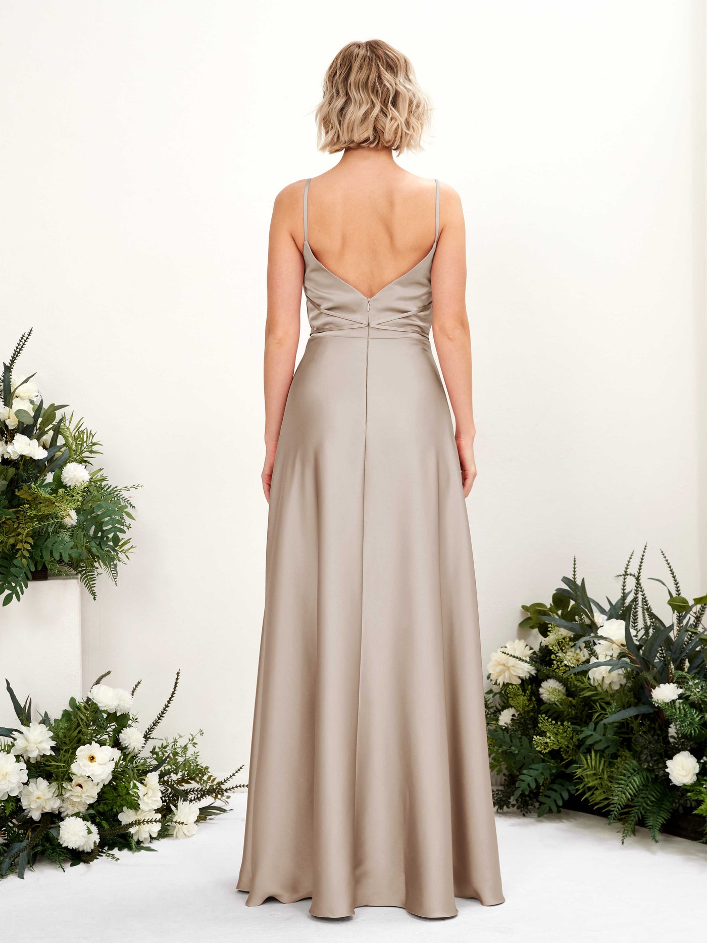 Carlyna A-Linien Kleid Bodenlang Wasserfallausschnitt Brautjungfernkleider Taupe #farbe_taupe