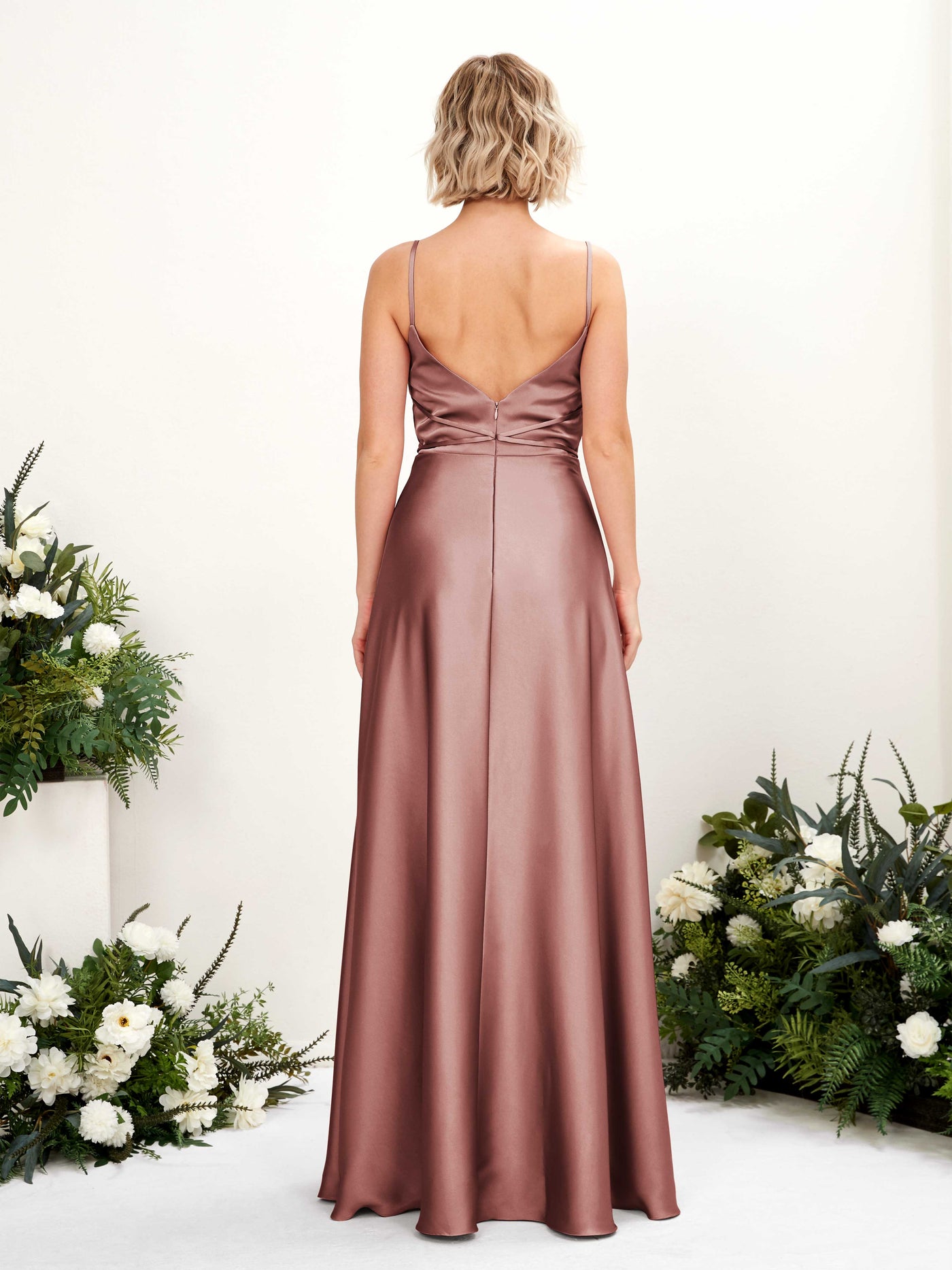 Carlyna A-Linien Kleid Bodenlang Wasserfallausschnitt Brautjungfernkleider Wüstenrose #farbe_w-stenrose