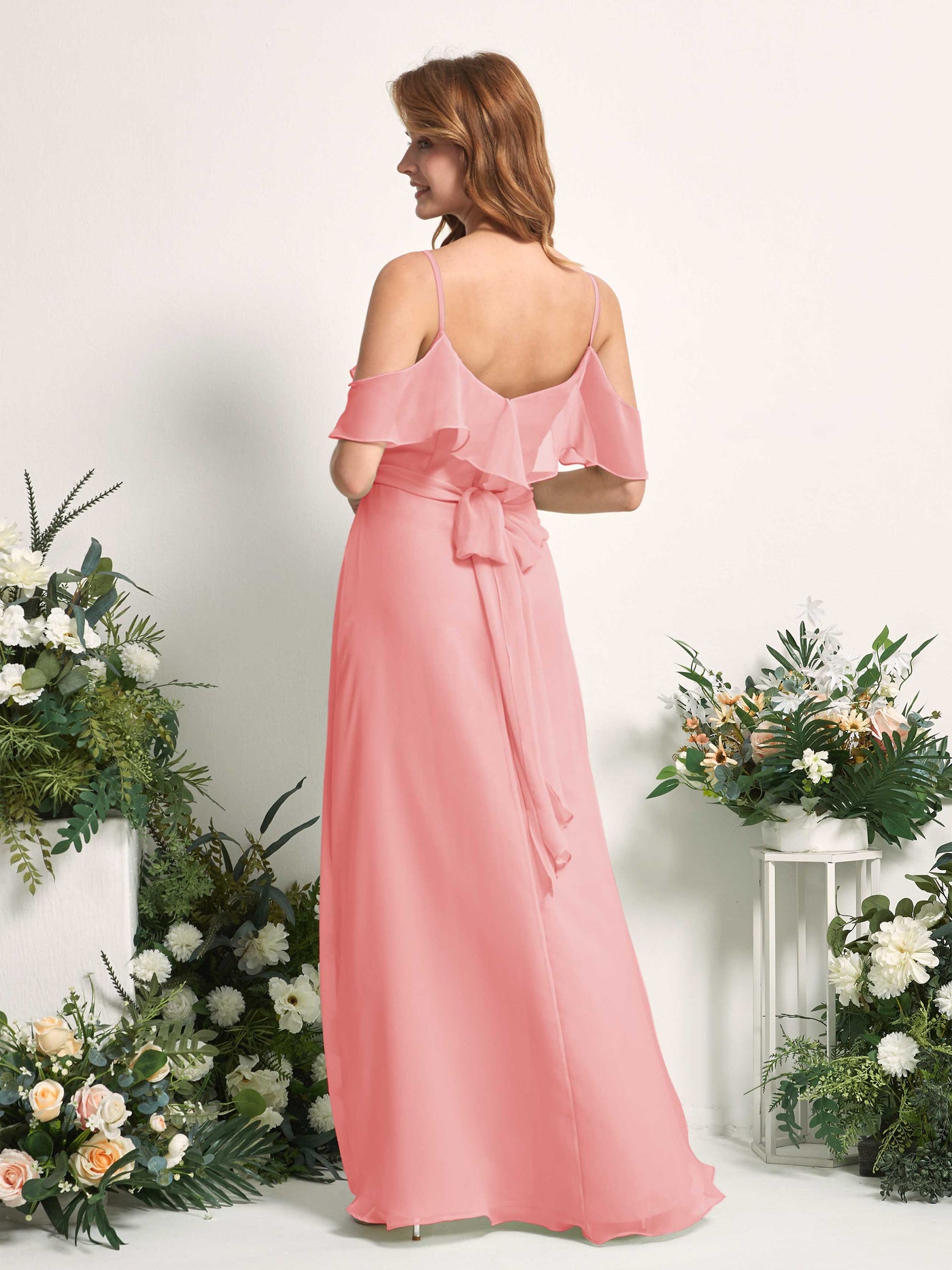 Carlyna A-Linien-Kleid Carmen-Ausschnitt Bodenlang Chiffon Brautjungfernkleider Ballettrosa #farbe_ballettrosa