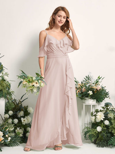 Carlyna A-Linien-Kleid Carmen-Ausschnitt Bodenlang Chiffon Brautjungfernkleider Biscotti #farbe_biscotti